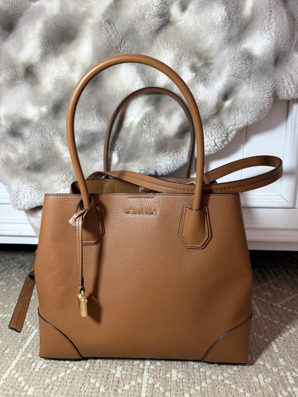 Michael Kors Cognac Pebbled Leather Satchel